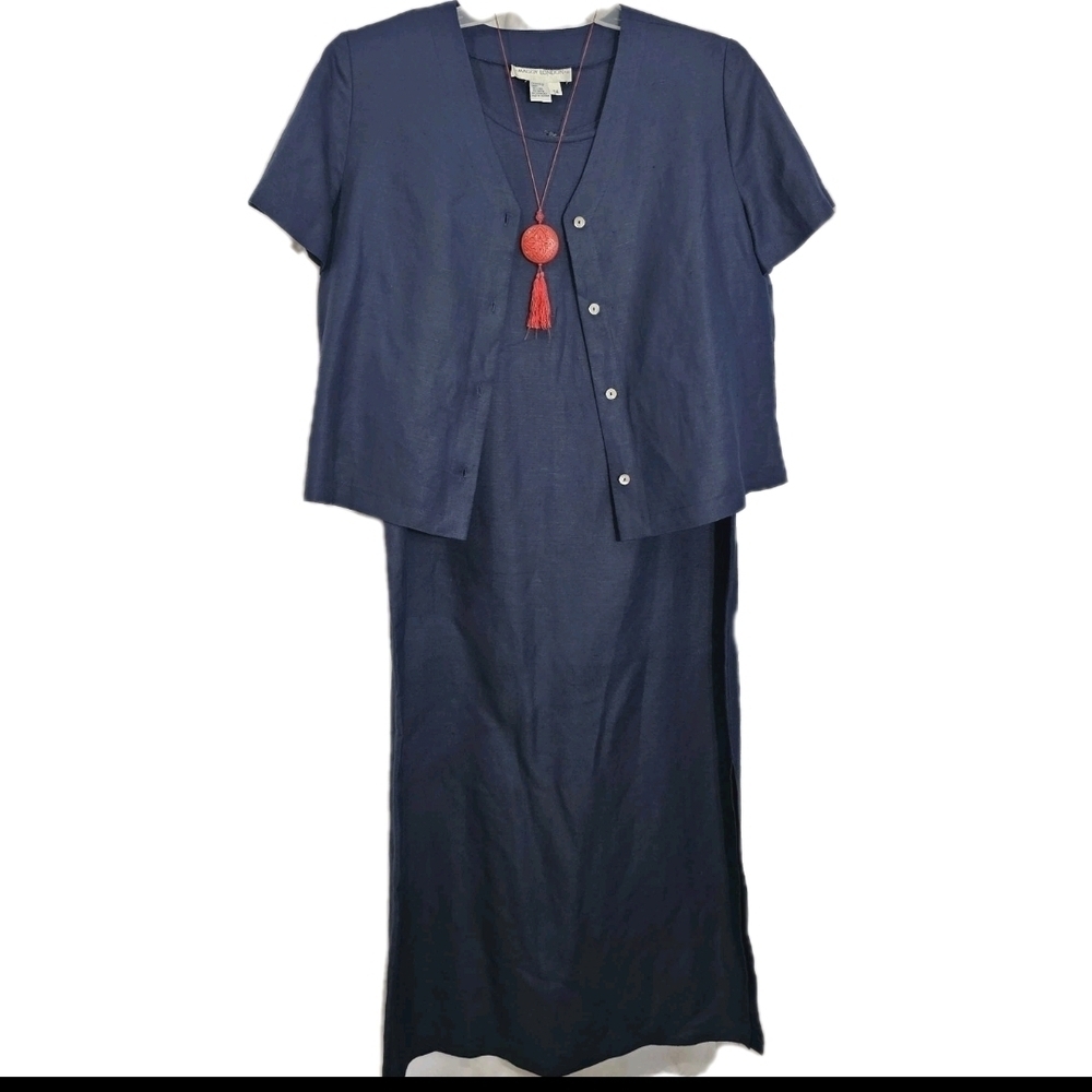 Maggy London Linen Rayon Blue 2 pc Jacket Career Work Maxi Versatile Dress 14